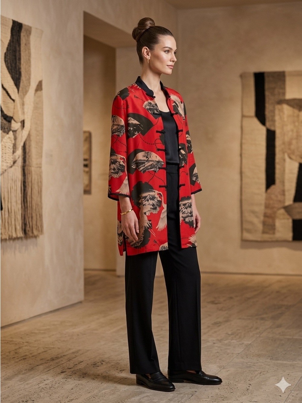 Vintage Anis A. 100% Silk Kimono Art To Wear Abstract - Size Medium